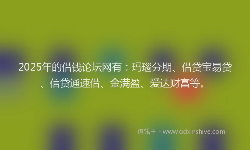 2025年的借钱论坛网有：玛瑙分期、借贷宝易贷、信贷通速借、金满盈、爱达财富等。