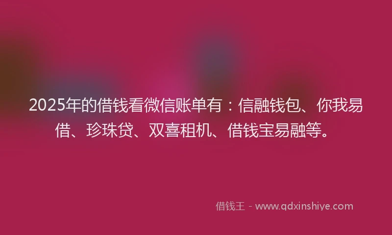 2025年的借钱看微信账单有：信融钱包、你我易借、珍珠贷、双喜租机、借钱宝易融等。