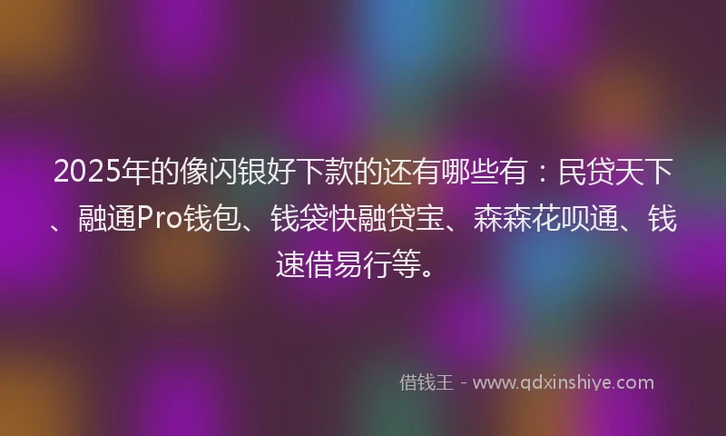 2025年的像闪银好下款的还有哪些有：民贷天下、融通Pro钱包、钱袋快融贷宝、森森花呗通、钱速借易行等。