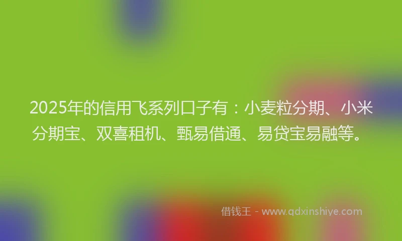 2025年的信用飞系列口子有：小麦粒分期、小米分期宝、双喜租机、甄易借通、易贷宝易融等。