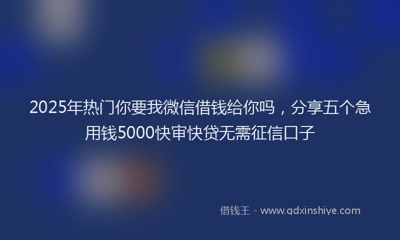 2025年热门你要我微信借钱给你吗，分享五个急用钱5000快审快贷无需征信口子