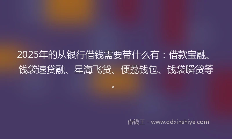 2025年的从银行借钱需要带什么有：借款宝融、钱袋速贷融、星海飞贷、便荔钱包、钱袋瞬贷等。