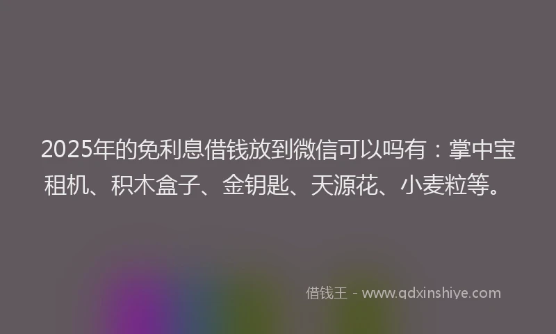 2025年的免利息借钱放到微信可以吗有：掌中宝租机、积木盒子、金钥匙、天源花、小麦粒等。