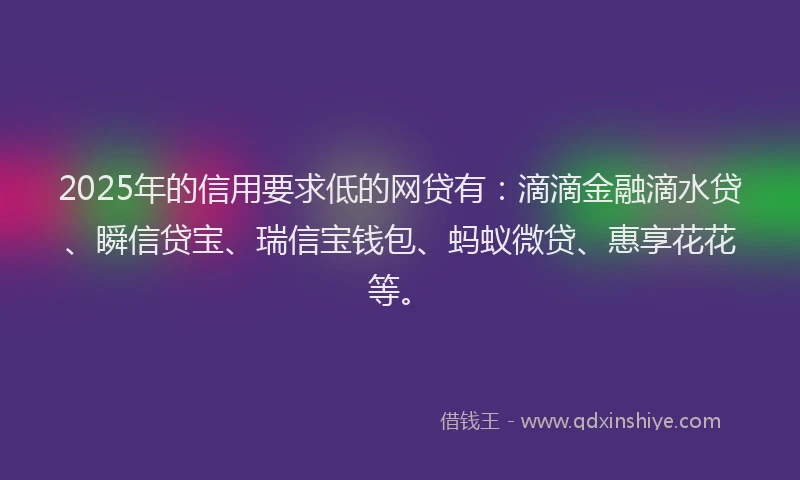 2025年的信用要求低的网贷有：滴滴金融滴水贷、瞬信贷宝、瑞信宝钱包、蚂蚁微贷、惠享花花等。