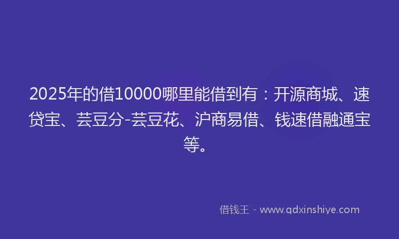 2025年的借10000哪里能借到有：开源商城、速贷宝、芸豆分-芸豆花、沪商易借、钱速借融通宝等。