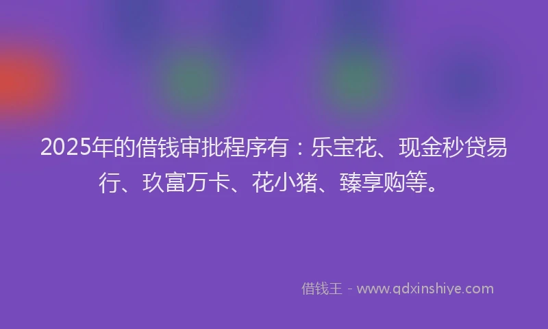2025年的借钱审批程序有：乐宝花、现金秒贷易行、玖富万卡、花小猪、臻享购等。