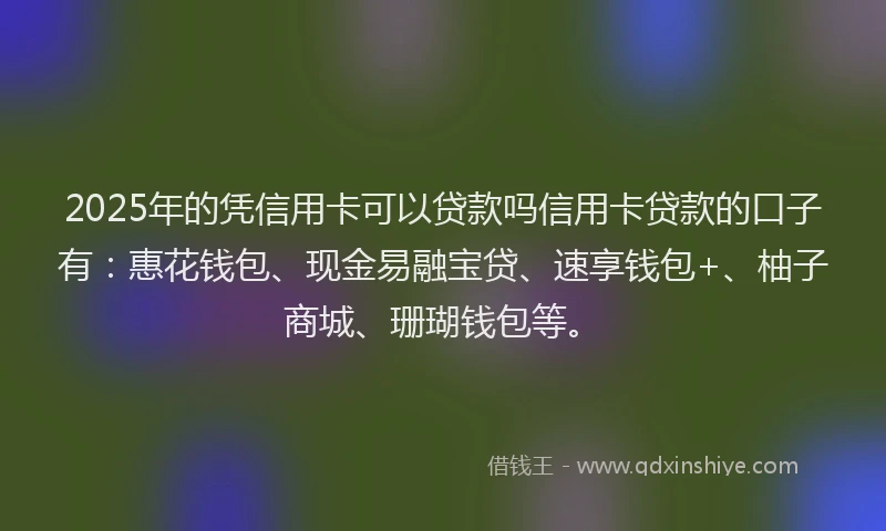 2025年的凭信用卡可以贷款吗信用卡贷款的口子有：惠花钱包、现金易融宝贷、速享钱包+、柚子商城、珊瑚钱包等。