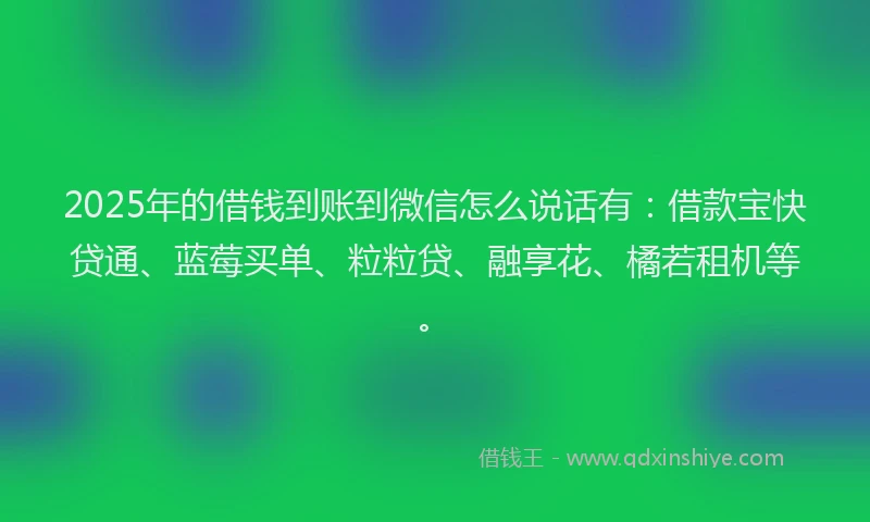 2025年的借钱到账到微信怎么说话有：借款宝快贷通、蓝莓买单、粒粒贷、融享花、橘若租机等。