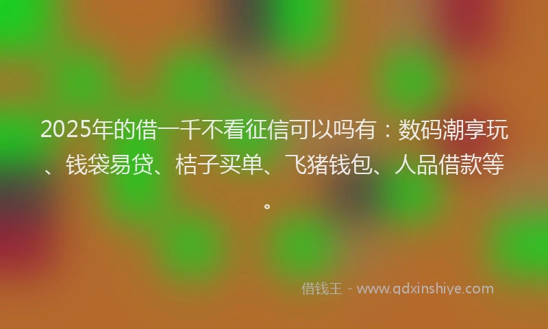 2025年的借一千不看征信可以吗有：数码潮享玩、钱袋易贷、桔子买单、飞猪钱包、人品借款等。