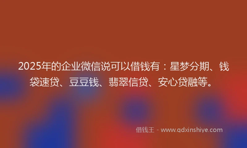 2025年的企业微信说可以借钱有：星梦分期、钱袋速贷、豆豆钱、翡翠信贷、安心贷融等。
