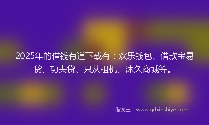 2025年的借钱有道下载有：欢乐钱包、借款宝易贷、功夫贷、只从租机、沐久商城等。