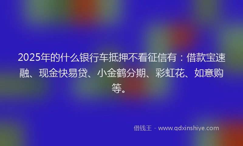 2025年的什么银行车抵押不看征信有：借款宝速融、现金快易贷、小金鹤分期、彩虹花、如意购等。