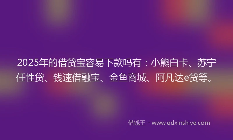 2025年的借贷宝容易下款吗有：小熊白卡、苏宁任性贷、钱速借融宝、金鱼商城、阿凡达e贷等。