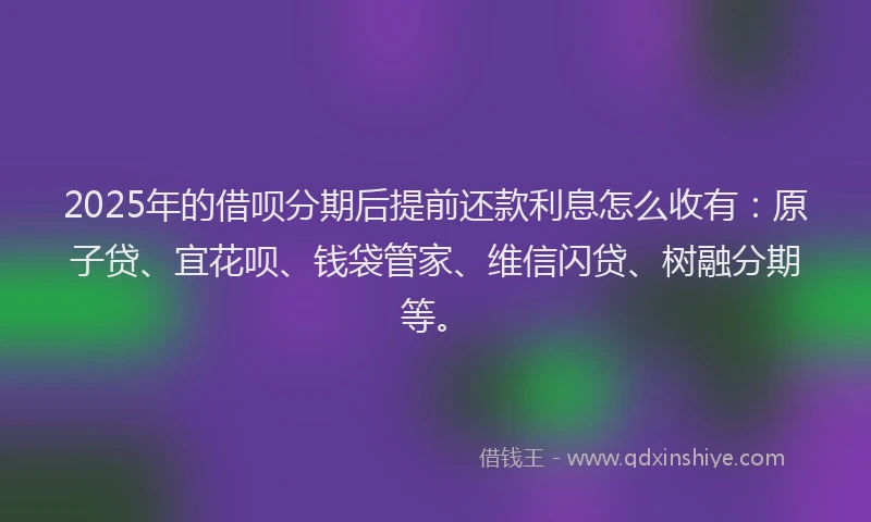 2025年的借呗分期后提前还款利息怎么收有：原子贷、宜花呗、钱袋管家、维信闪贷、树融分期等。