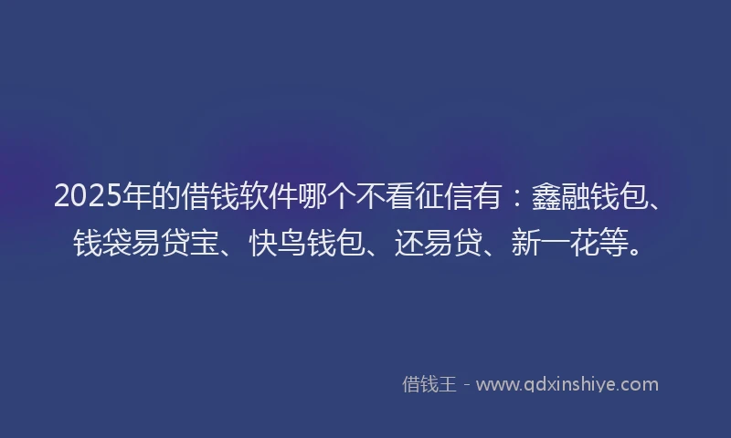 2025年的借钱软件哪个不看征信有：鑫融钱包、钱袋易贷宝、快鸟钱包、还易贷、新一花等。