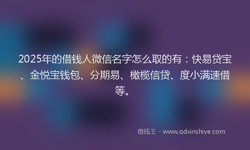 2025年的借钱人微信名字怎么取的有：快易贷宝、金悦宝钱包、分期易、橄榄信贷、度小满速借等。