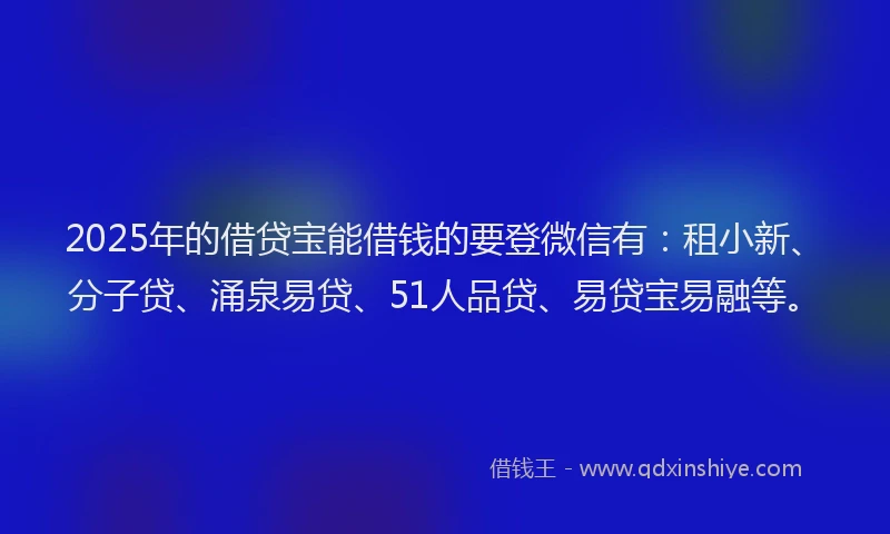 2025年的借贷宝能借钱的要登微信有：租小新、分子贷、涌泉易贷、51人品贷、易贷宝易融等。