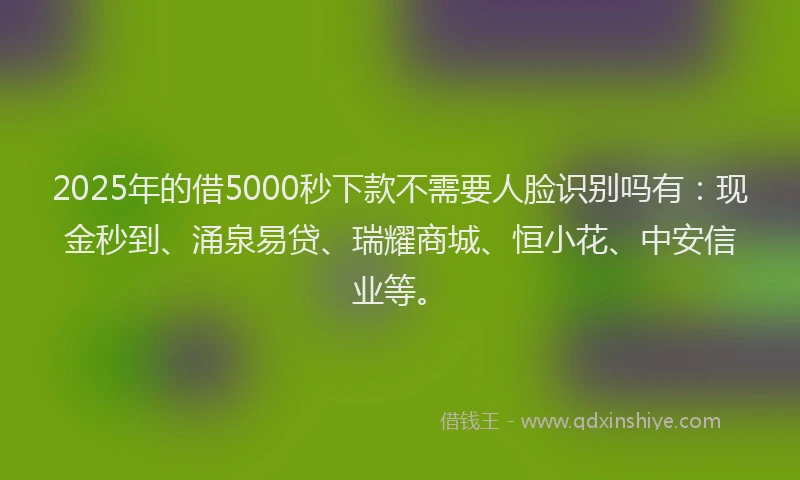 2025年的借5000秒下款不需要人脸识别吗有：现金秒到、涌泉易贷、瑞耀商城、恒小花、中安信业等。