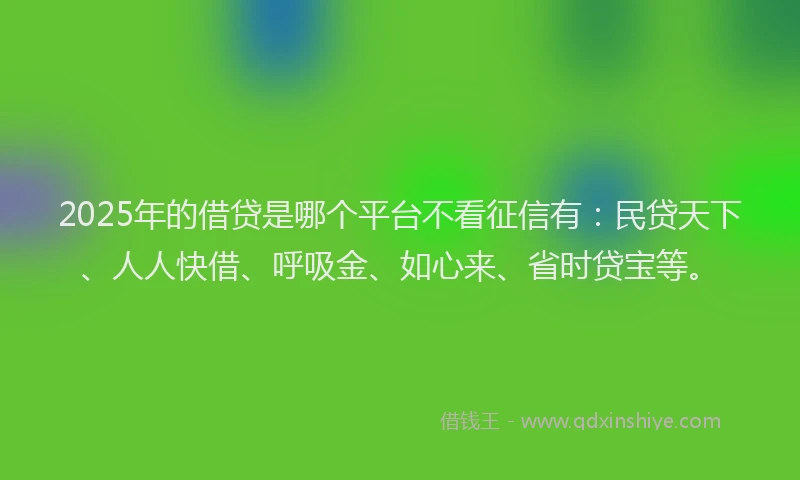 2025年的借贷是哪个平台不看征信有：民贷天下、人人快借、呼吸金、如心来、省时贷宝等。