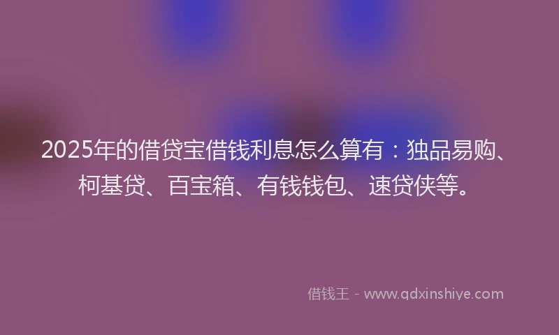 2025年的借贷宝借钱利息怎么算有：独品易购、柯基贷、百宝箱、有钱钱包、速贷侠等。
