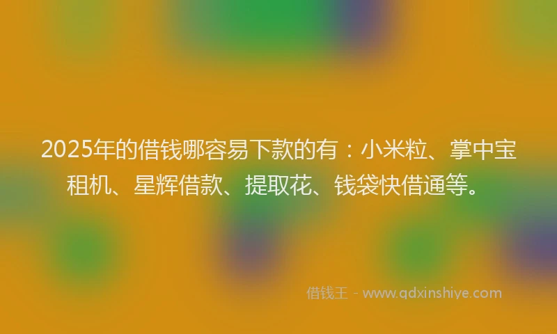 2025年的借钱哪容易下款的有：小米粒、掌中宝租机、星辉借款、提取花、钱袋快借通等。