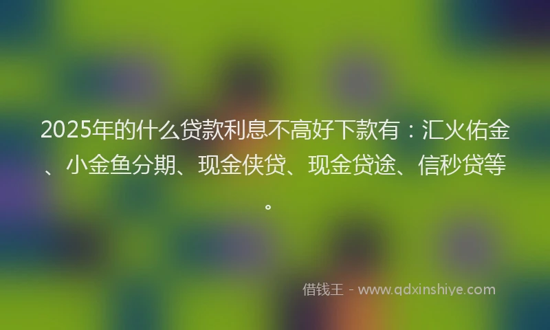 2025年的什么贷款利息不高好下款有：汇火佑金、小金鱼分期、现金侠贷、现金贷途、信秒贷等。