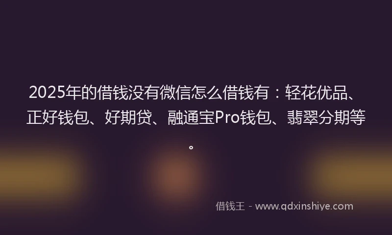 2025年的借钱没有微信怎么借钱有：轻花优品、正好钱包、好期贷、融通宝Pro钱包、翡翠分期等。
