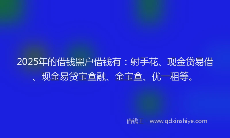2025年的借钱黑户借钱有：射手花、现金贷易借、现金易贷宝盒融、金宝盒、优一租等。