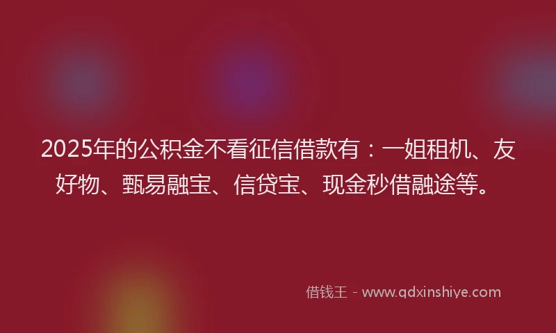 2025年的公积金不看征信借款有：一姐租机、友好物、甄易融宝、信贷宝、现金秒借融途等。