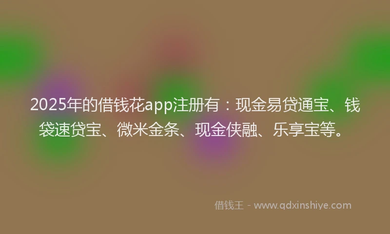 2025年的借钱花app注册有：现金易贷通宝、钱袋速贷宝、微米金条、现金侠融、乐享宝等。