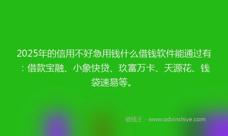 2025年的信用不好急用钱什么借钱软件能通过有：借款宝融、小象快贷、玖富万卡、天源花、钱袋速易等。