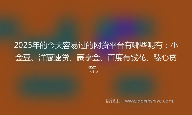 2025年的今天容易过的网贷平台有哪些呢有：小金豆、洋葱速贷、蒙享金、百度有钱花、臻心贷等。