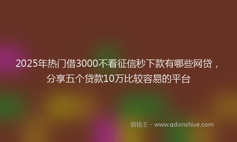 2025年热门借3000不看征信秒下款有哪些网贷，分享五个贷款10万比较容易的平台