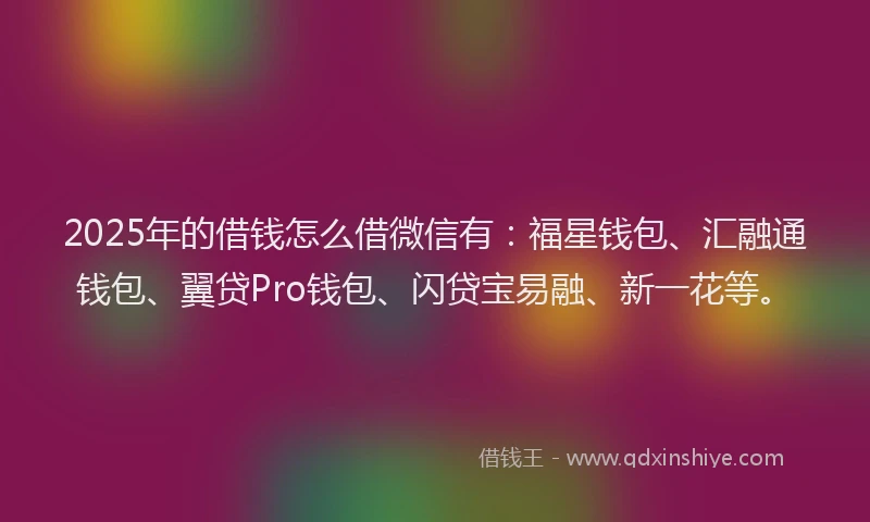 2025年的借钱怎么借微信有：福星钱包、汇融通钱包、翼贷Pro钱包、闪贷宝易融、新一花等。