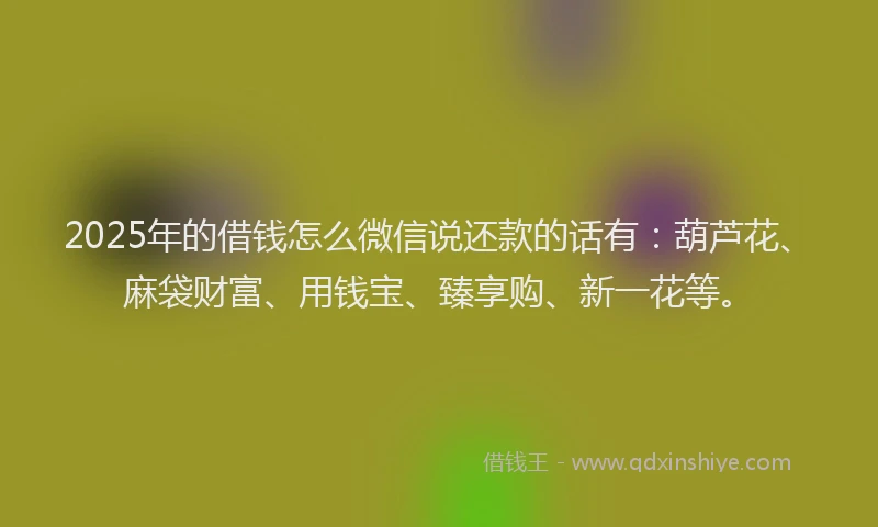 2025年的借钱怎么微信说还款的话有：葫芦花、麻袋财富、用钱宝、臻享购、新一花等。
