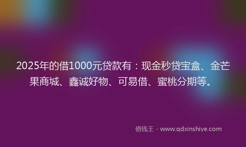 2025年的借1000元贷款有：现金秒贷宝盒、金芒果商城、鑫诚好物、可易借、蜜桃分期等。