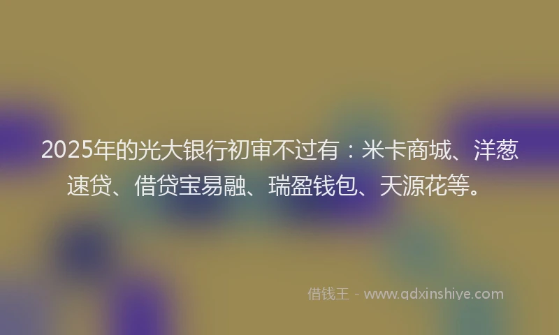 2025年的光大银行初审不过有：米卡商城、洋葱速贷、借贷宝易融、瑞盈钱包、天源花等。