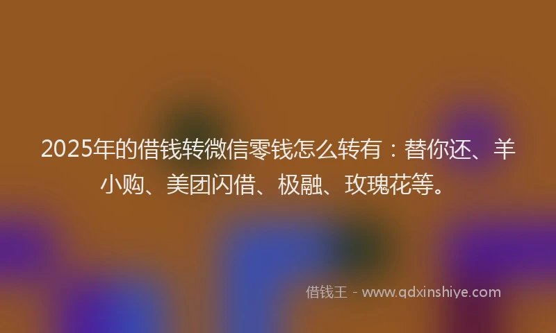 2025年的借钱转微信零钱怎么转有：替你还、羊小购、美团闪借、极融、玫瑰花等。