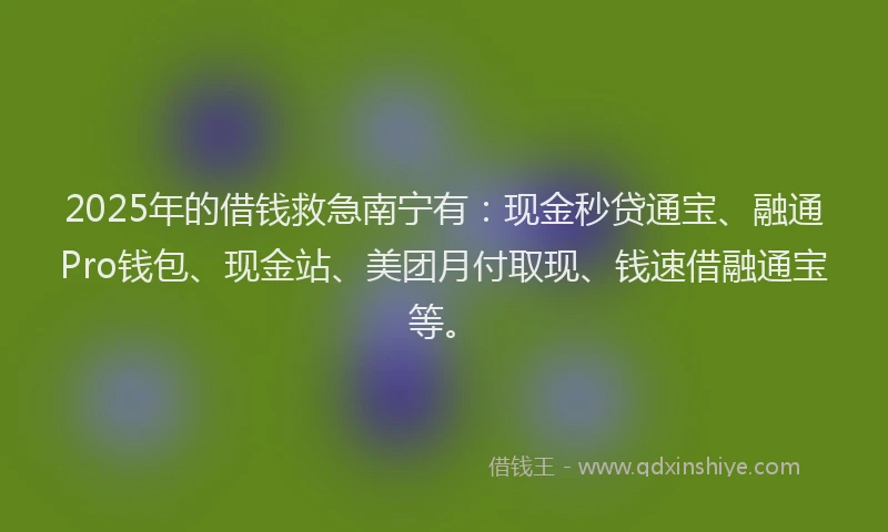 2025年的借钱救急南宁有：现金秒贷通宝、融通Pro钱包、现金站、美团月付取现、钱速借融通宝等。