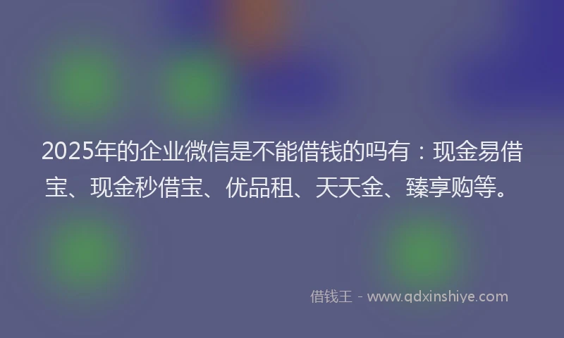 2025年的企业微信是不能借钱的吗有：现金易借宝、现金秒借宝、优品租、天天金、臻享购等。