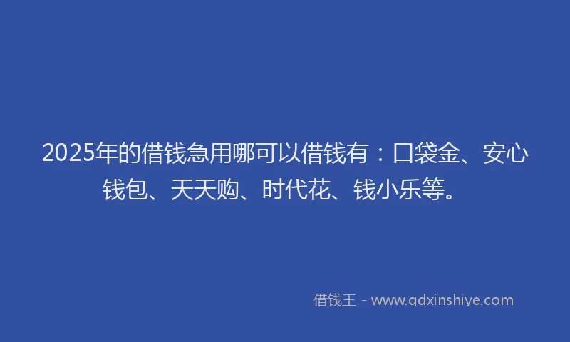 2025年的借钱急用哪可以借钱有：口袋金、安心钱包、天天购、时代花、钱小乐等。