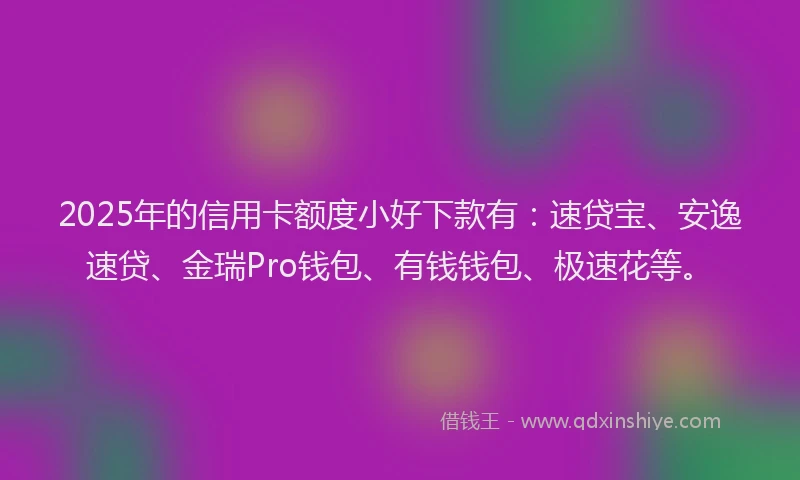 2025年的信用卡额度小好下款有：速贷宝、安逸速贷、金瑞Pro钱包、有钱钱包、极速花等。
