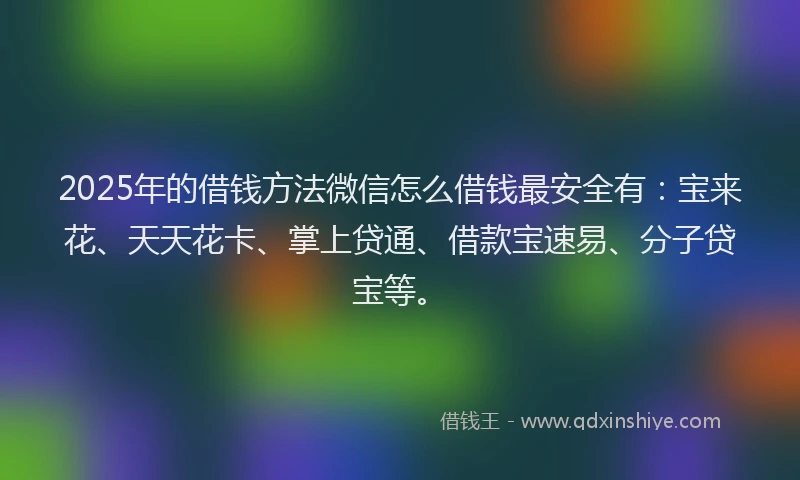 2025年的借钱方法微信怎么借钱最安全有：宝来花、天天花卡、掌上贷通、借款宝速易、分子贷宝等。
