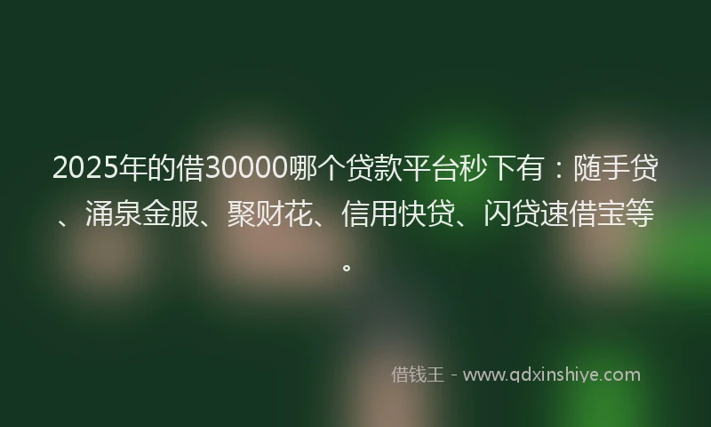 2025年的借30000哪个贷款平台秒下有：随手贷、涌泉金服、聚财花、信用快贷、闪贷速借宝等。