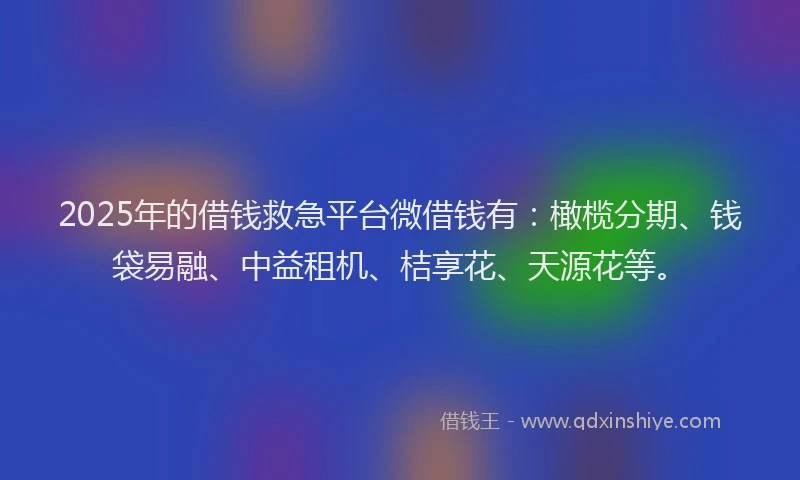 2025年的借钱救急平台微借钱有：橄榄分期、钱袋易融、中益租机、桔享花、天源花等。