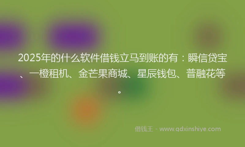 2025年的什么软件借钱立马到账的有：瞬信贷宝、一橙租机、金芒果商城、星辰钱包、普融花等。