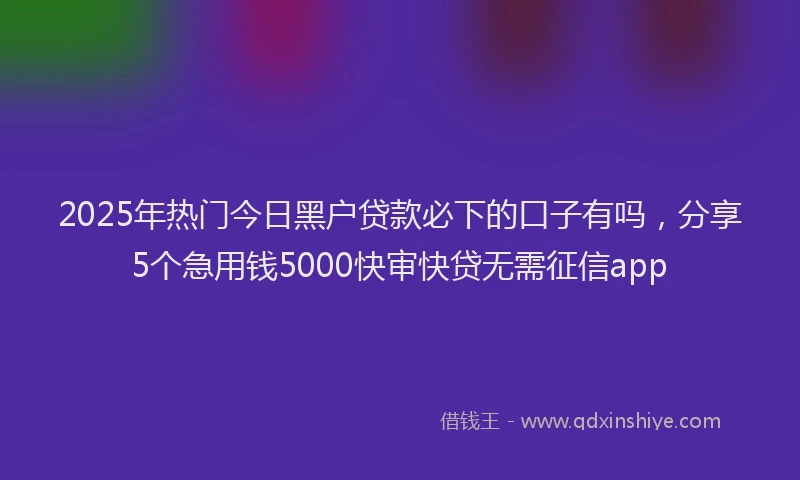 2025年热门今日黑户贷款必下的口子有吗，分享5个急用钱5000快审快贷无需征信app