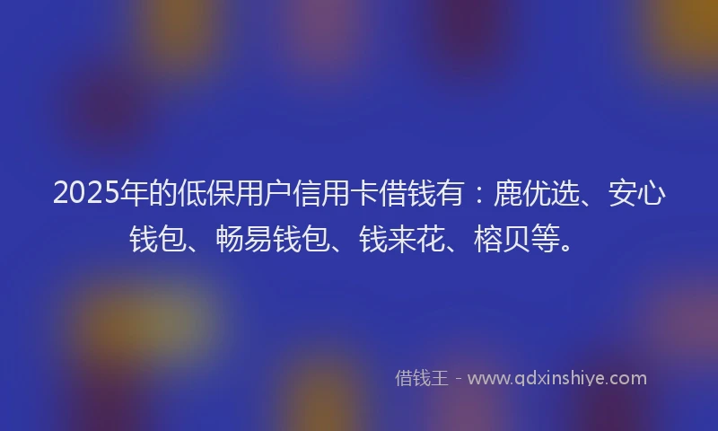 2025年的低保用户信用卡借钱有：鹿优选、安心钱包、畅易钱包、钱来花、榕贝等。