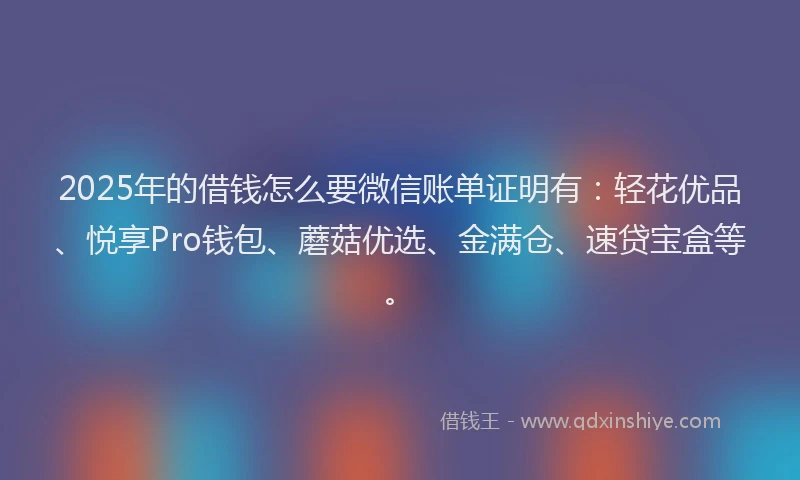 2025年的借钱怎么要微信账单证明有：轻花优品、悦享Pro钱包、蘑菇优选、金满仓、速贷宝盒等。