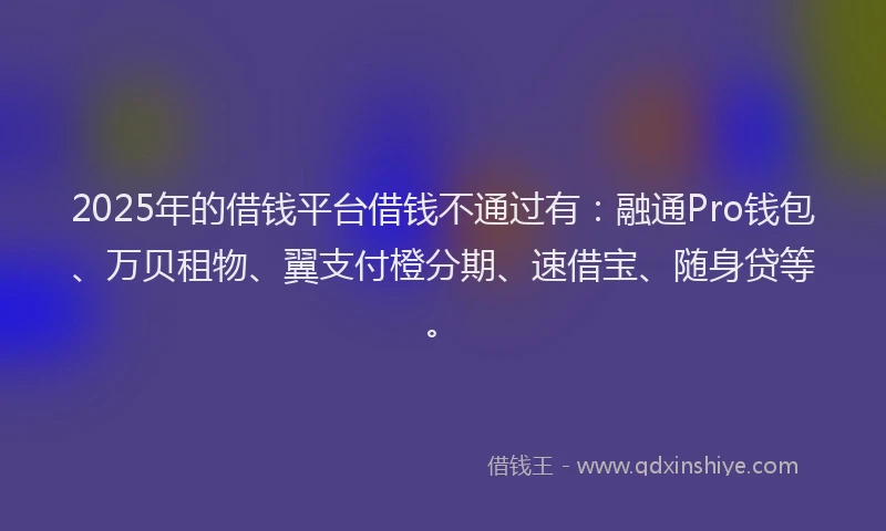 2025年的借钱平台借钱不通过有：融通Pro钱包、万贝租物、翼支付橙分期、速借宝、随身贷等。